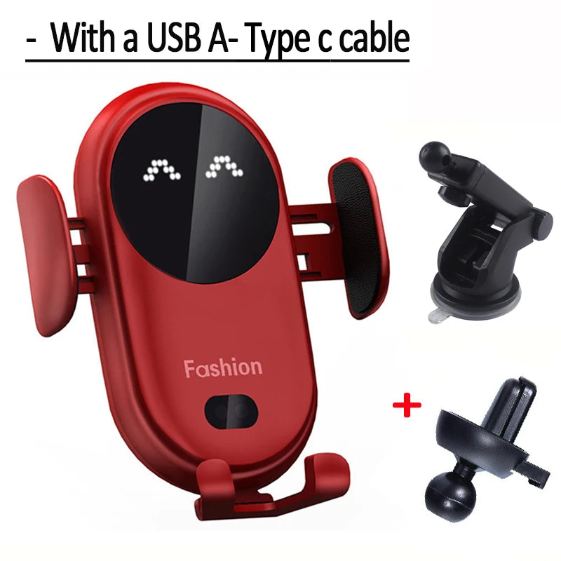 15W Fast Wireless Car Charger Mount with Auto Clamp & Air Vent Clip