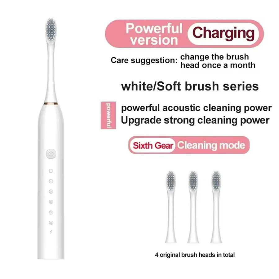 6-Speed Ultrasonic Electric Toothbrush – USB Rechargeable & Waterproof