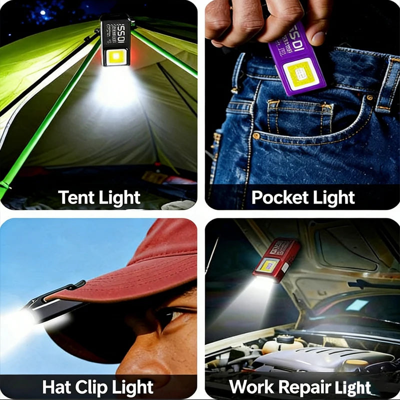 USB-C Rechargeable Mini COB LED Flashlight with Magnet & Clip