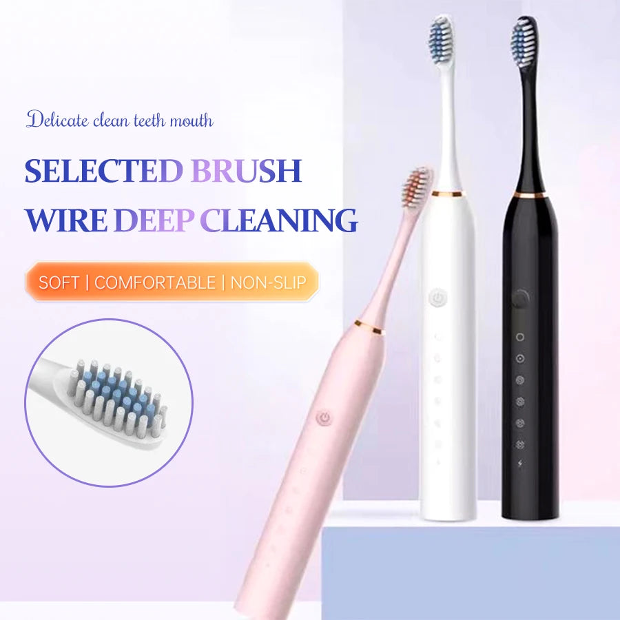 6-Speed Ultrasonic Electric Toothbrush – USB Rechargeable & Waterproof