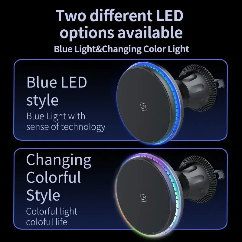RGB Magnetic Wireless Car Charger for iPhone 12–17