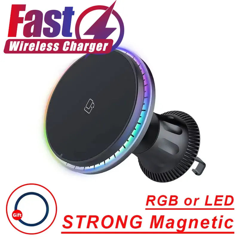 RGB Magnetic Wireless Car Charger for iPhone 12–17