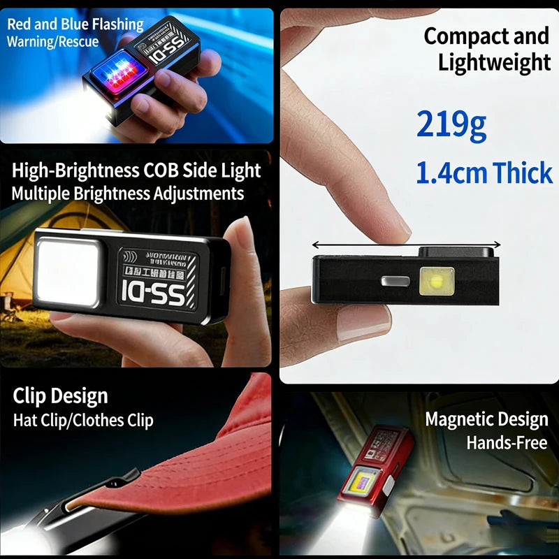 USB-C Rechargeable Mini COB LED Flashlight with Magnet & Clip
