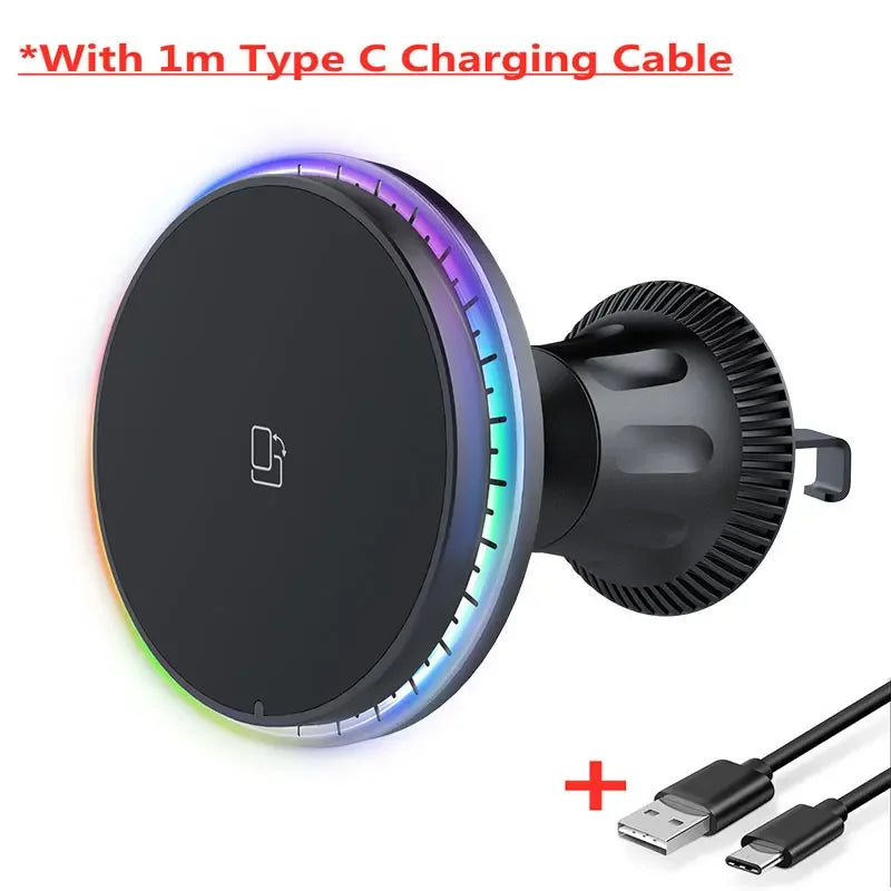 RGB Magnetic Wireless Car Charger for iPhone 12–17