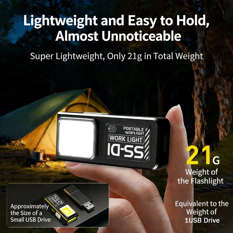 USB-C Rechargeable Mini COB LED Flashlight with Magnet & Clip