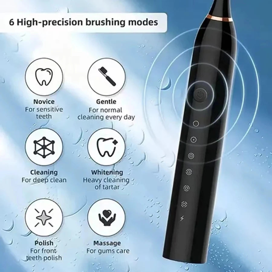 6-Speed Ultrasonic Electric Toothbrush – USB Rechargeable & Waterproof