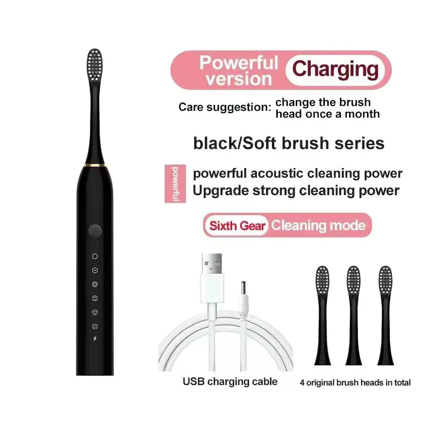 6-Speed Ultrasonic Electric Toothbrush – USB Rechargeable & Waterproof